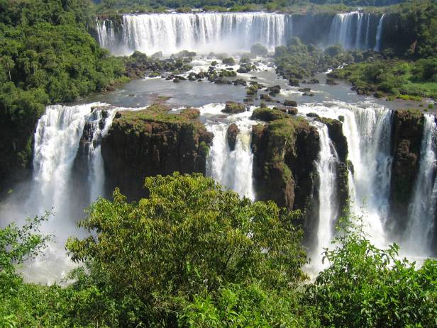 Powerful cascades of white water at Iguazu Falls