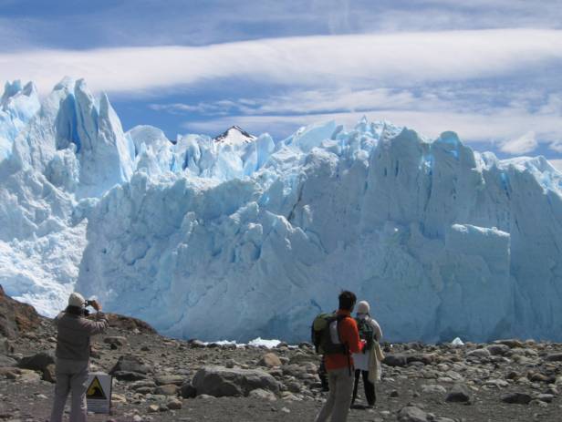 Impressive Perito Moreno glacier surrounded by snowy mountains in El Calafate